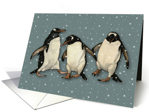 Any Occasion Blank Inside Three Happy Dancing Penguins in Snow card