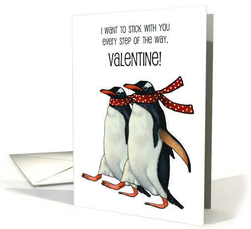 Valentine's Day Penguins Walking Stick Together In Step... (1661780)