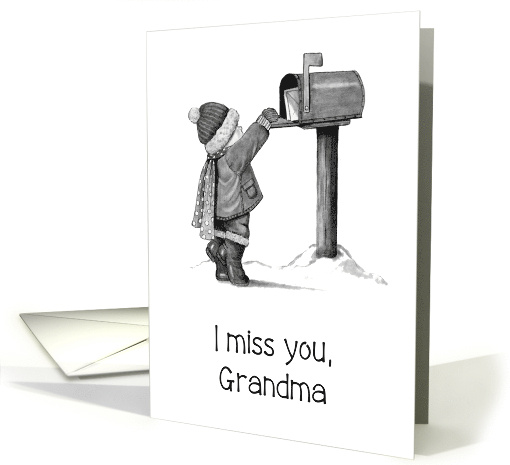 COVID Miss You Grandma with Boy or Girl Mailing a Card in Mailbox card
