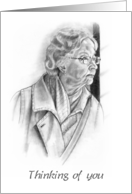 COVID Thinking of You Elderly Woman Waiting By Window Pencil Art card