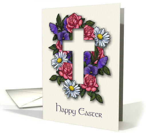 Happy Easter Religious Christian with Cross and Flowers... (1665462)