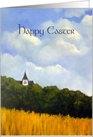 Happy Easter Religious Christian with Church Steeple Landscape Art card