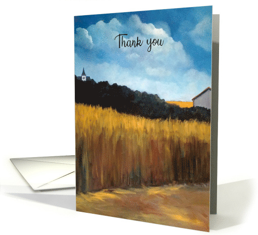 Thank You For Gift with Painting of Rural Landscape in Summer card