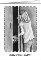 Happy Birthday Daughter Girl Peeking To Find Presents Humor card