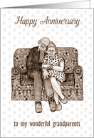 Happy Anniversary To Wonderful Grandparents Sepia Art Couple on Couch card