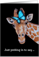Happy Birthday General with Giraffe Head and Blue Butterfly on Black card