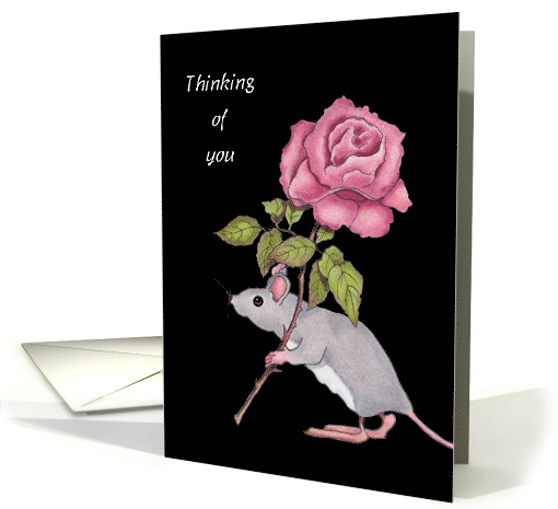 COVID Thinking of You Social Distancing Cute Mouse With Pink Rose card