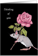 COVID Thinking of You Social Distancing Cute Mouse With Pink Rose card