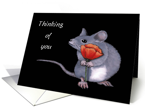 COVID Thinking of You Social Distancing Cute Mouse With Red Poppy card
