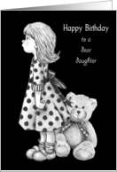 Happy Birthday To Grown Daughter Little Girl with Teddy Bear on Black card