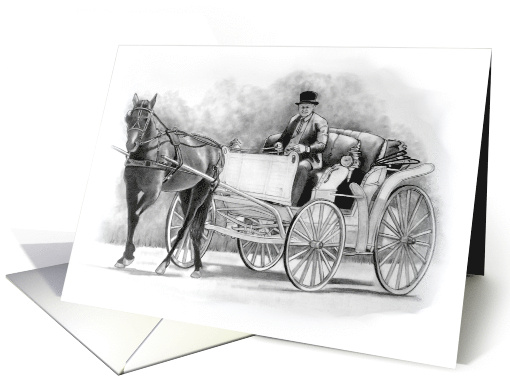 Any Occasion Blank Inside Pencil Drawing of Horse and Carriage card