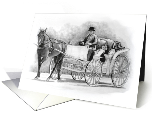 Any Occasion Blank Inside Pencil Drawing of Horse and Carriage card