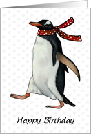 Happy Birthday General With Penguin Wearing Polka Dotted Scarf card