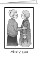 Missing You During COVID Two Old Friends Drawing of Elderly Ladies card