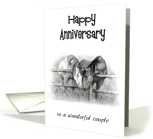 Happy Anniversary Western Horse Couple Nuzzling At Rail Fence card