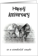 Happy Anniversary Western Horse Couple Nuzzling At Rail Fence card