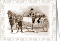 Any Occasion Blank Inside Drawing of Horse and Buggy Sepia Art card