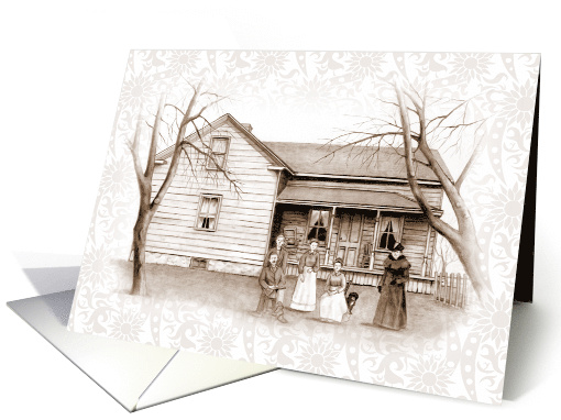 Any Occasion Blank Inside Drawing of Old Farm House with People card
