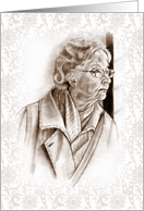 Any Occasion Blank Inside Fine Art Drawing of Elderly Woman Waiting card