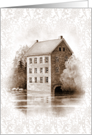 Any Occasion Blank Inside Drawing of Old Grist Mill By the Water card