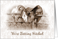 Western Wedding Announcement Getting Hitched Horses Nuzzling Sepia Art card