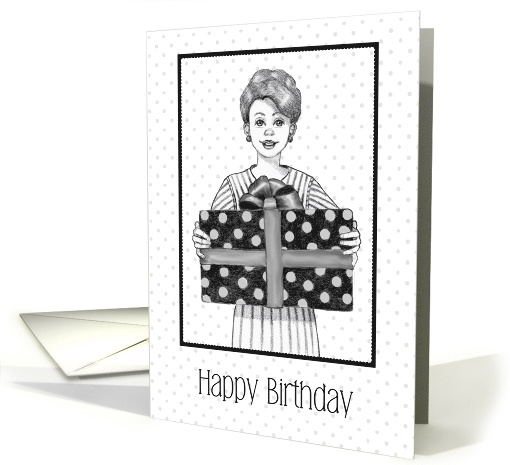 COVID Happy Birthday With Woman Holding Huge Gift Humor card (1670274)
