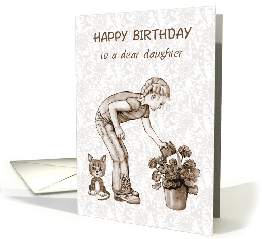 Happy Birthday to Dear Daughter With Girl Watering... (1670700)
