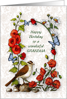 Happy Birthday to Wonderful Grandma with Flowers Butterflies Ladybugs card