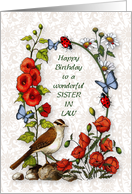 Happy Birthday to Wonderful Sister in Law Flowers Butterflies Ladybugs card