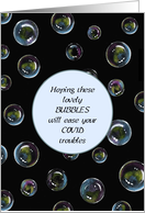 Thinking of You During COVID with Happy Bubbles on Black Illustration card