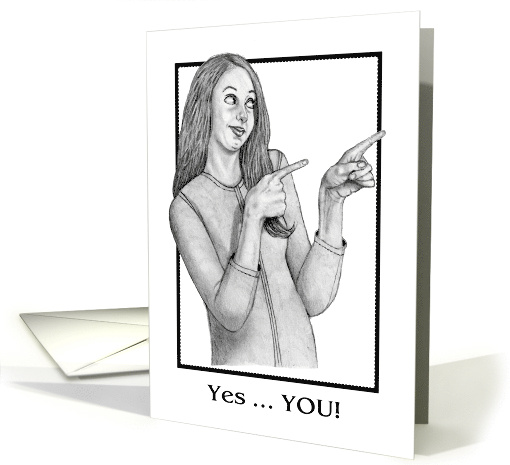 COVID I Miss You with Pencil Drawing of Girl Pointing Fingers card