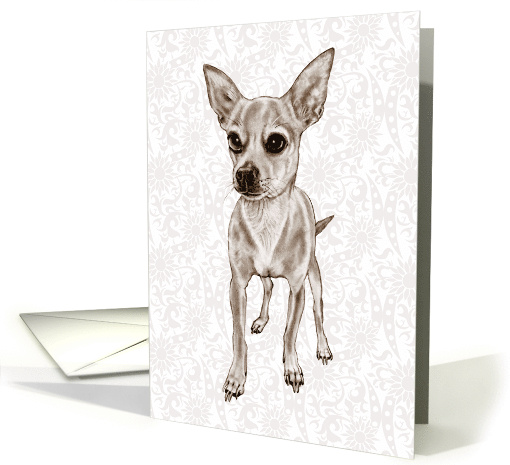 Any Occasion Blank Inside Drawing of Chihuahua Dog in Sepia card