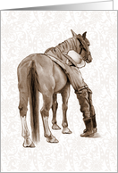 Any Occasion Blank Inside Drawing of Little Boy and Horse in Sepia card