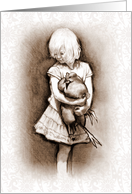 Any Occasion Blank Inside Drawing of Little Girl Holding a Chicken card