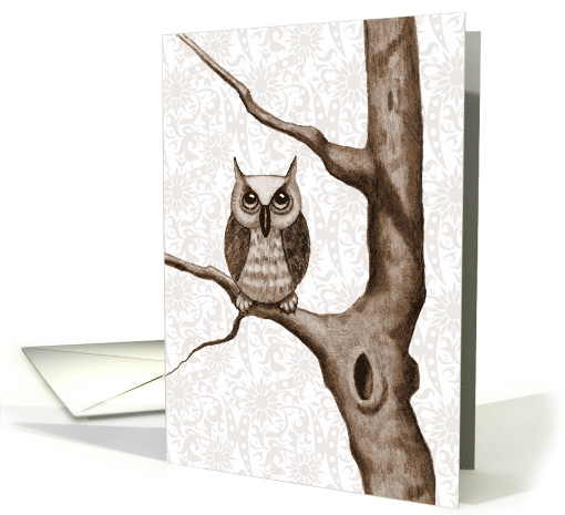 Any Occasion Blank Inside Drawing of Big Eyed Owl in Tree... (1671762)