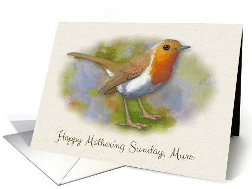 Happy Mothering Sunday Mum with Artwork of Robin Bird Springtime card