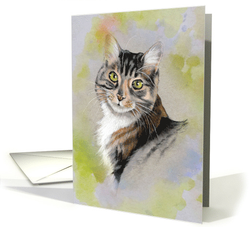 Any Occasion Blank Inside with Drawing of Green Eyed Cat Kitten card