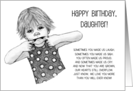Happy Birthday to Grown Daughter Girl Pulling Faces Pencil Art Humor card