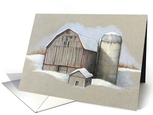 Any Occasion Blank Inside Old Barn and Silo in Winter Fine Art card