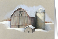 Any Occasion Blank Inside Old Barn and Silo in Winter Fine Art card