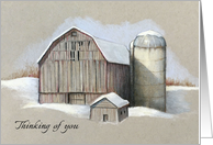 Thinking of You General with Fine Art Drawing of Old Barn in Winter card