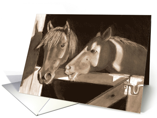 Any Occasion Blank Inside Two Horses Peeking Through Barn Door card