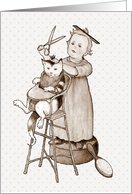 Any Occasion Blank Inside Drawing of Girl Playing Hairdresser with Cat card