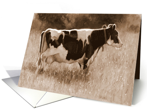 Any Occasion Blank Inside Holstein Cow Painting in Sepia... (1675060)