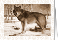 Any Occasion Blank Inside With Sepia Painting of Grey Wolf Wildlife card