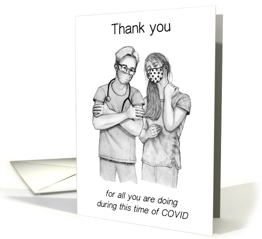 Thank You To Health Care Workers During COVID Pencil Drawing card