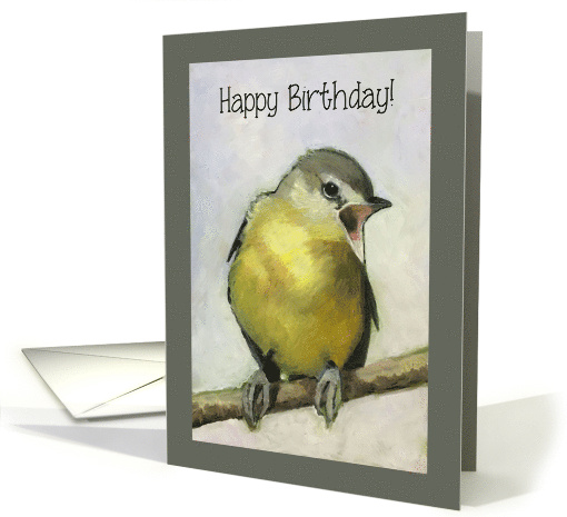 Happy Birthday General with Painting of Vireo Bird Wildlife Art card