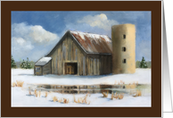 Any Occasion Blank Inside Painting of Old Barn And Silo in Winter card