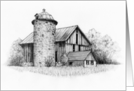 Any Occasion Blank Inside Drawing of Old Barn and Stone Silo card