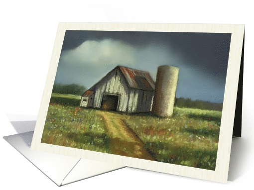 Any Occasion Blank Inside Old Barn and Silo Country Scene Art card